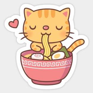 Cute Orange Tabby Cat Eating Ramen Sticker
